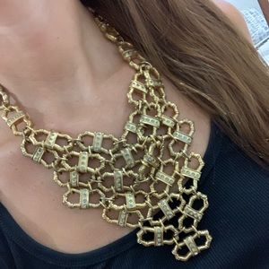 Gold bib necklace with Swarovski crystals